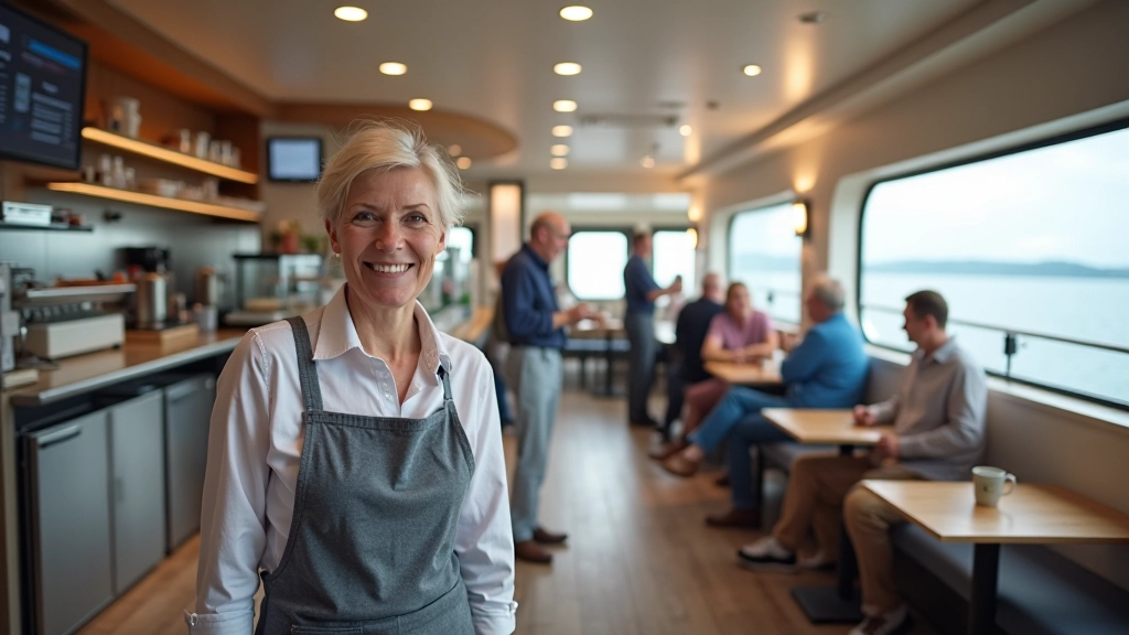 Accessible ferry café with accessible counter seating and clearly visible menu board