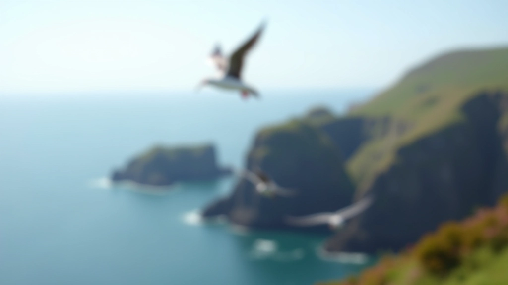 Seabirds flying over coastal cliffs
